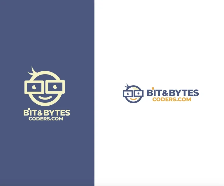 Bit & Bytes Coders logo on a purple brand panel and on white